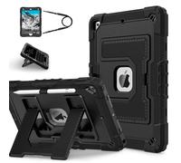Unichthy Hybrid Tough Case for iPad 10.2 inch, iPad 9th/8th/7th Generation 2021/2020/2019 Cover Fully-Body Shockproof Kiddie Cover with Crossbody Nylon Strap/Built-in Stand for Boys & Girls, Black