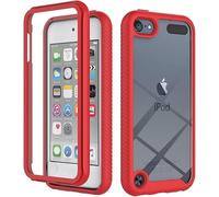 Unichthy iPod Touch 7 2019 Case,Touch 6/5 Case Case and Screen Protector Built-in, 360 Full Body Shockproof Protective Cover Transparent Clear Silicone Back Case for iPod Touch 7th/6th/5th Gen Red