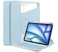 Unichthy Keyboard Case for iPad Air 11 inch (M3 2025 /M2 2024) Pencil Holder with Detachable Wireless Keyboard Cover Shockproof 360 Swiveling Stand Clear Case for 2024/2025 11-inch iPad Air Baby Blue