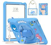 Unichthy Kids Case for iPad (A16) 11th Generation 11 Inch 2025/ iPad 10th Generation 10.9 Inch 2022 3D Cute Cover with Crossbody Strap & Hand Strap Stand Cover for Boys Girls, Blue Dolphin