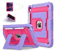 Unichthy Kids Case for iPad (A16) 11th Generation 11 Inch 2025/ iPad 10th Generation 10.9 Inch 2022 Fully-Body Shockproof Kiddie Cover with Crossbody Strap/Built-in Stand for Boys & Girls,Purple/Red