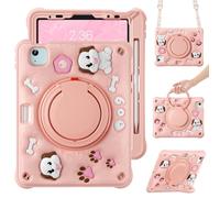 Unichthy Kids Case for iPad Air 11 Inch M3 (2025) / M2 (2024),iPad Air 5th /4th Generation (2022/2020) 3D Cute Portable Cover with Crossbody Strap/Pencil Holder/Stand Hangable Cover, Pink Puppy