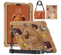 Unichthy Kids Case for iPad Air 11 Inch M3 (2025) / M2 (2024),iPad Air 5th /4th Generation (2022/2020) 3D Cute Cover with Crossbody & Hand Strap/Pencil Holder/Stand Cover for Boys Girls, Brown Bear