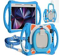 Unichthy Kids Case for iPad Air 11 Inch M3 (2025) / M2 (2024),iPad Air 5th /4th Generation (2022/2020) Cute Cats Portable Cover with Crossbody Strap/Pencil Holder/Stand Hangable Cover, Light Blue