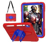 Unichthy Kids Case for iPad Air 5th Gen. 2022 / iPad Air 4th Gen. 2020 10.9 Inch Shockproof Sturdy Built-in Cool Spaceship Kickstand Lightweight Kids-friendly Cover with Shoulder Strap Red