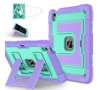 Unichthy Kids Case for iPad mini (A17 Pro, 2024, 7th Gen.) / mini 6 (2021, 6th Gen.) 8.3-inch Fully-Body Shockproof Kiddie Cover with Crossbody Strap/Built-in Stand for Boys & Girls,Purple/Green