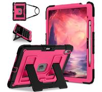 Unichthy Kids Friendly Case for iPad Air 13 Inch 2026/2025/2024 (M4/M3/M2) Fully-Body Shockproof Kiddie Cover with Crossbody Strap/Pen Holder/Built-in Kickstand for Boys & Girls, Deep Pink