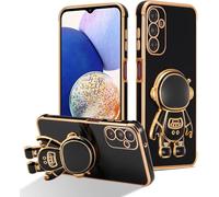 Unichthy Love Heart Case for Samsung Galaxy S26 Cover with Cool 3D Astronaut Kickstand Glossy Finish Cute Gold Plated Shockproof TPU Slim Fit Silicone Cover for Galaxy S26 Black