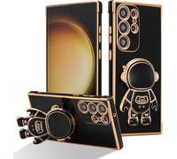 Unichthy Love Heart Case for Samsung Galaxy S26 Ultra Cover with Cool 3D Astronaut Kickstand Glossy Cute Gold Plated Shockproof TPU Slim Fit Silicone Cover for Galaxy S26 Ultra Black