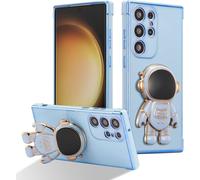 Unichthy Love Heart Case for Samsung Galaxy S26 Ultra Cover with Cool 3D Astronaut Kickstand Glossy Cute Gold Plated Shockproof TPU Slim Fit Silicone Cover for Galaxy S26 Ultra Blue
