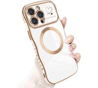 Unichthy Love Heart Magnetic Case for iPhone 13 Pro Max |Easy to Hold| Lovely Wave Frame Curly Shape for Girls Women Glitter Plated Bright Colour Soft TPU Shockproof Cover for iPhone 13 Pro Max White