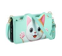 Unichthy Lovely Case for XIAOMI POCO C85,Colorful Cute Cats Shaped Leather Flip Wallet Cover with Zipper/Magnetic Closure/Kickstand/5 Card Slots/Crossbody Strap/Wrist Strap Shockproof Purse Green