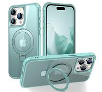 Unichthy Magnetic Stand iPhone 15 Pro Case Shockproof Military-Grade Protection Slim Hard Translucent Matte |Built-in Invisible Stand| iPhone 15 Pro Phone Case Cover Mint Green