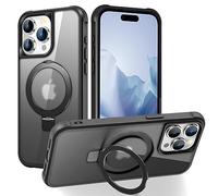 Unichthy Magnetic Stand iPhone 15 Pro Max Case Shockproof Military-Grade Protection Slim Hard Translucent Matte |Built-in Invisible Stand| iPhone 15 Pro Max Phone Case Cover Black