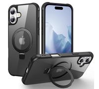 Unichthy Magnetic Stand iPhone 16 Case Support Magsafe Shockproof Military-Grade Protection Slim Hard Translucent Matte |Built-in Invisible Stand| iPhone 16 Phone Case Cover Black
