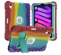 Unichthy Rainbow Case for iPad Mini 7 (A17 Pro 2024 Model), IPad Mini 6th Cover 8.3 inch 2021 with Pencile Holder Tough Cover Invisible Kickstand Shockproof Kids Case for iPad Mini 7th/6th Red