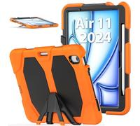 Unichthy Tough Case for iPad Air 11 inch (M3 2025 / M2 2024) |Built-in Screen Protector| /Pencil Holder Protective Cover for Kids Hybrid Shockproof iPad Case for 2024 Released 11-inch iPad Air Orange