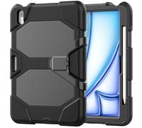 Unichthy Tough Case for iPad Air 13 inch (M3 2025 / M2 2024) with Built-in Screen Protector/Pencil Holder/Kickstand Cover for Kids Hybrid Shockproof iPad Case for 2024 Released 13-inch iPad Air Black