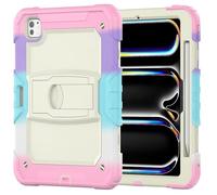 Unichthy Tough Case for iPad Pro 13 inch (M4) 2024 for Girls with Built-in Pencil Holder/Kickstand Cover for Kids Heavy Duty Shockproof Multi-Angle Stand Shell for 2024 13-inch iPad Pro Colorful Pink