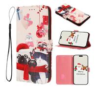 Unichthy Xmas Art Case for Moto Edge 60 Fusion Flip Cover Christmas Festive Phone Accessories Shockproof PU Leather Wallet 3 Card Slots Magnetic Holiday Case for Moto Edge 60 Fusion,Cats and Dogs