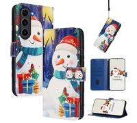 Unichthy Xmas Art Case for Samsung Galaxy S23 Plus Flip Cover Christmas Festive Phone Accessories Shockproof PU Leather Wallet 3 Card Slots Magnetic Closure Holiday Case for Galaxy S23 Plus,Snowman
