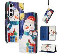 Unichthy Xmas Art Case for Samsung Galaxy S24 Flip Cover Christmas Festive Phone Accessories Shockproof PU Leather Wallet 3 Card Slots Magnetic Closure Holiday Case for Samsung Galaxy S24,Snowman