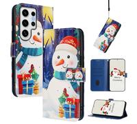 Unichthy Xmas Art Case for Samsung Galaxy S24 Ultra Flip Cover Christmas Festive Phone Accessories Shockproof PU Leather Wallet 3 Card Slots Magnetic Closure Holiday Case for Galaxy S24 Ultra,Snowman