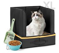 UNICITII Travel Litter Box for Cats with High Side, Portable Kitty Litter Travel Box with Collapsible Baffle Waterproof Scratch-Proof Kitty Litter Pan for Car, Road Trip, Hotel