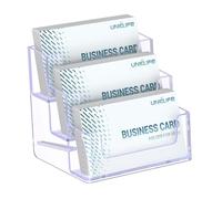 Uniclife 1 Pack Acrylic Business Card Holder for Desk 3 Slots Clear Business Card Display Stand for Men & Women Desktop Business Card Organizer Card Stand for Office Home Exhibition, 180 Card Capacity