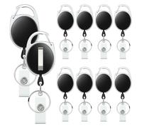Uniclife 10 Pack Retractable Badge Reel for Badge Holder Heavy Duty Retractable Keychain Strong ABS Casing with Stainless Steel Spring Coil 61 cm Nylon Rope Carabiner Clip and Key Ring