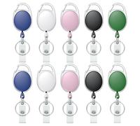 Uniclife 10 Pack Retractable Badge Reel for Badge Holder Heavy Duty Retractable Keychain Strong Colorful ABS Casing with Stainless Steel Spring Coil 60 cm Nylon Rope Carabiner and Key Ring, 5 Colors