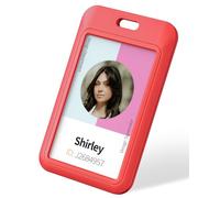 Uniclife 10 Pack Sliding ID Badge Holder - Hard Red Vertical Plastic Case Protector Pouch with Clear Window for Office School ID, Credit Cards, Proximity Key Cards, Driver's Licenses and Passes