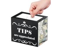 Uniclife 15.2 x 12.7 x 10 cm Acrylic Tip Box for Bartenders | Plastic money storage container works as tip jar, tip bucket, donation & suggestion box for bars, restaurants, cafes