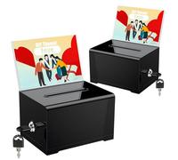 Uniclife 2 Pack 16 x 12 x 10 Acrylic Donation Boxes Suggestion Box with Slot and Lock for Voting Charity Tip Collection Black Plastic Ballot Boxes with Sign Holder Storage Container