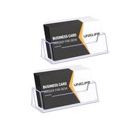 Uniclife 2 Pack Acrylic Business Card Holder for Desk 1 Slot Clear Business Card Display Stand for Men & Women Desktop Business Card Organizer Card Stand for Office Home Exhibition, 60 Card Capacity