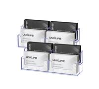 Uniclife 2 Pack Acrylic Business Card Holder for Desk 2 Tiers 4 Slots Clear Business Card Display Stand for Men & Women Desktop Business Card Organizer Card Stand for Office Home, 240 Card Capacity