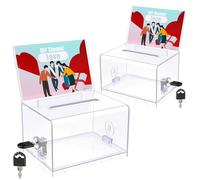 Uniclife 2 Pack Acrylic Donation Box with Lock and Sign Holder Clear Ballot Box with Slot Plastic Suggestion Boxs Storage for Fundraising Voting Charity Tip Collection, 15.7 x 11.9 x 10.16 cm