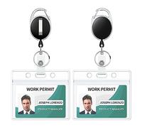 Uniclife 2 Pack Badge Holder Horizontal Clear Plastic Case with Retractable Badge Reel Carabiner Clip Soft Waterproof Card Protector for IDs Credit Cards Proximity Cards Driver’s Licenses and Passes