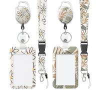 Uniclife 2 Pack Floral Sliding Badge Holder Flower Leaves Plastic Case with Retractable Badge Reel Carabiner Clip and Detachable Lanyard Strap Hard Vertical Card Protector for Women Nurse Teacher