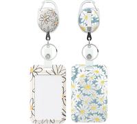 Uniclife 2 Pack Floral Sliding Badge Holder Vertical Daisy Flower Plastic Card Case Protector with Retractable Badge Reel Carabiner for Office School ID Credit Card Women Nurse Teacher Student