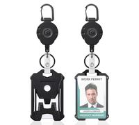 Uniclife 2 Pack Heavy Duty Badge Holder Vertical Hard Plastic Case with Retractable Keychain Badge Reel for up to 226 g Hard Card Protector with Clear Window Tactical ID Holder