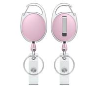 Uniclife 2 Pack Retractable Badge Reel for Badge Holder Heavy Duty Retractable Keychain Strong ABS Casing with Stainless Steel Spring Coil 61 cm Nylon Rope Carabiner Clip and Key Ring Pink
