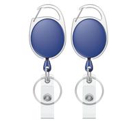Uniclife 2 Pack Retractable Badge Reel for Badge Holder Heavy Duty Retractable Keychain Strong ABS Casing with Stainless Steel Spring Coil 61 cm Nylon Rope Carabiner Clip and Key Ring Blue