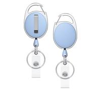 Uniclife 2 Pack Retractable Badge Reel for Badge Holder Heavy Duty Retractable Keychain Strong ABS Casing with Stainless Steel Spring Coil 61 cm Nylon Rope Carabiner Clip and Key Ring Light Blue