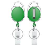 Uniclife 2 Pack Retractable Badge Reel for Badge Holder Heavy Duty Retractable Keychain Strong ABS Casing with Stainless Steel Spring Coil 61 cm Nylon Rope Carabiner Clip and Key Ring Green