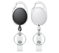 Uniclife 2 Pack Retractable Badge Reel for Badge Holder Heavy Duty Retractable Keychain Strong ABS Casing with Stainless Steel Spring Coil 61 cm Nylon Rope Carabiner Clip and Key Ring White & Black