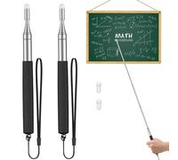 Uniclife 2 Pack Retractable Teacher Pointer Stick for Classroom Telescopic Whiteboard Pointer with Lanyards & Replacement Felt Heads Extendable Pointer for Teacher Coach Presenter Guide, up to 100cm