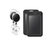 Uniclife 2 Pack Sliding Badge Holder Hard Black Vertical Plastic Card Case Protector with Retractable Badge Reel Carabiner for Office School ID Credit Proximity Key Card Driver’s License and Pass
