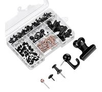Uniclife 200 Pcs Black Push Pins, Black Thumb Tacks for Wall, 5 Style Push Pins for Cork Board & Bulletin Board, Thumbtacks Wall Hooks Set for Pictures Photos Notes Art and Decor