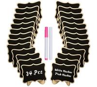 Uniclife 24 Pack Mini Chalkboard Signs for Food, Small Chalkboard Signs with Stands Chalk Markers & Replacement Stickers, Reusable Wooden Food Labels for Party Buffet Wedding, Blackboard Place Cards